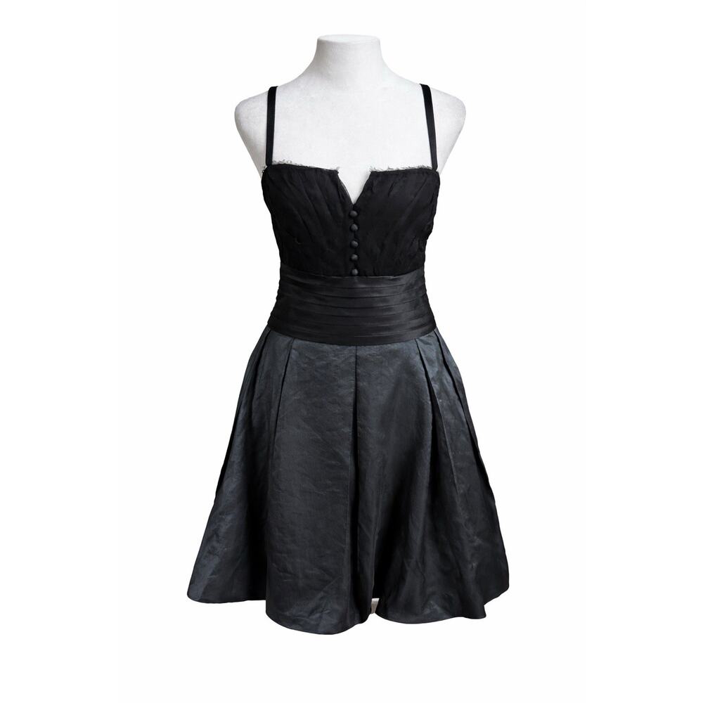 BCBGMaxazria Silk Corset Dress Black Sz 6 Fit Flare Cocktail Party LBD